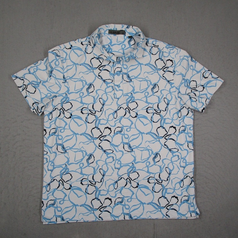 G/FORE Mens Abstract Floral Golf Polo Shirt Blue White XL GMP000047